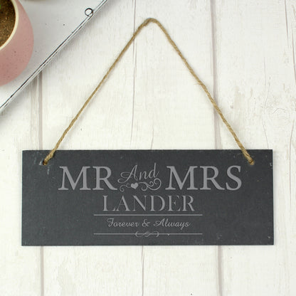 Personalised Mr & Mrs Hanging Slate Plaque - MK&JD Gifts