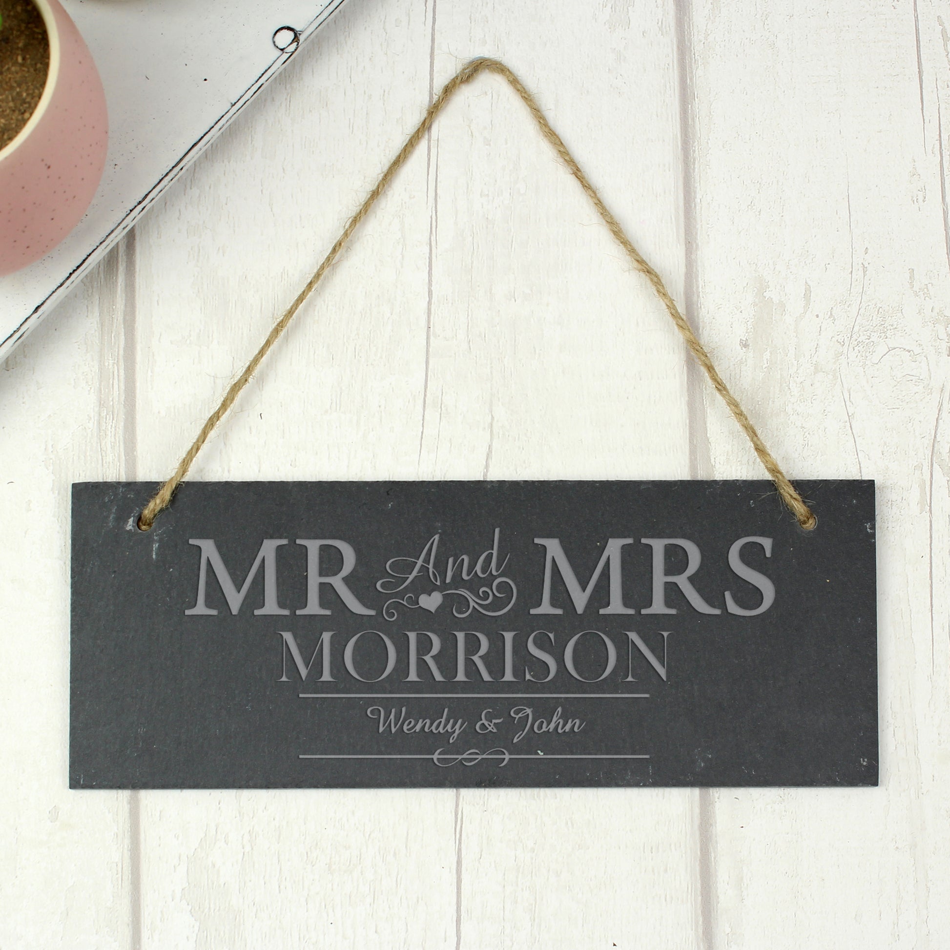 Personalised Mr & Mrs Hanging Slate Plaque - MK&JD Gifts