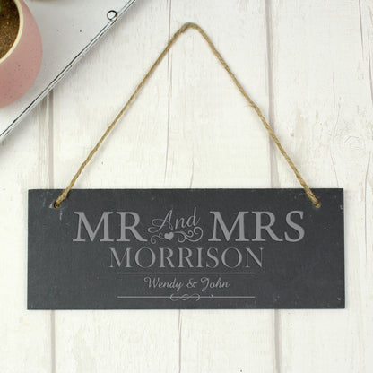Personalised Mr & Mrs Hanging Slate Plaque - MK&JD Gifts