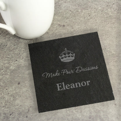 Personalised Crown Motif Single Slate Coaster - MK&JD Gifts