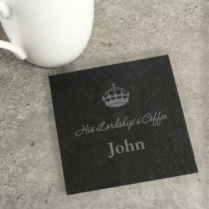 Personalised Crown Motif Single Slate Coaster - MK&JD Gifts