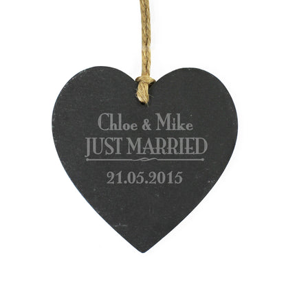 Personalised Just Married... Slate Heart Decoration - MK&JD Gifts