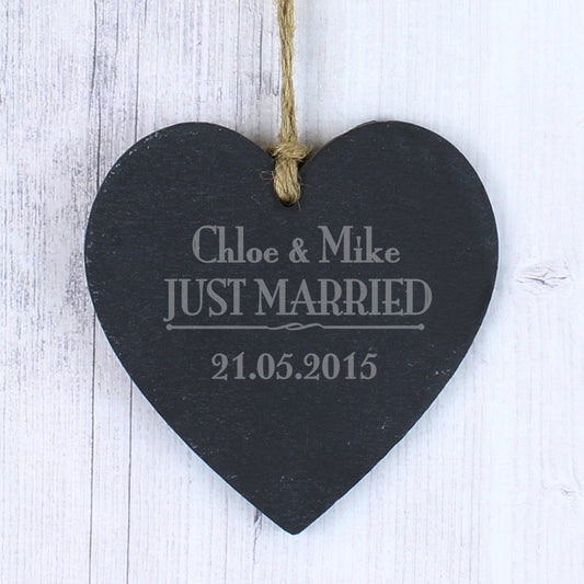 Personalised Just Married... Slate Heart Decoration - MK&JD Gifts