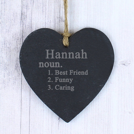 Personalised Word Definition Slate Heart Decoration - MK&JD Gifts