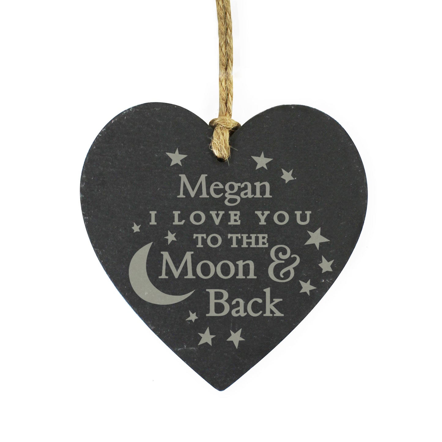 Personalised Engraved Moon and Back Slate Heart Decoration - MK&JD Gifts
