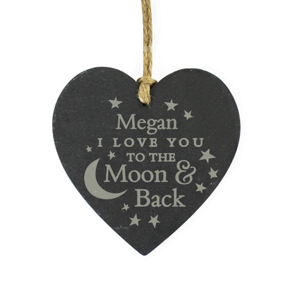 Personalised Engraved Moon and Back Slate Heart Decoration - MK&JD Gifts