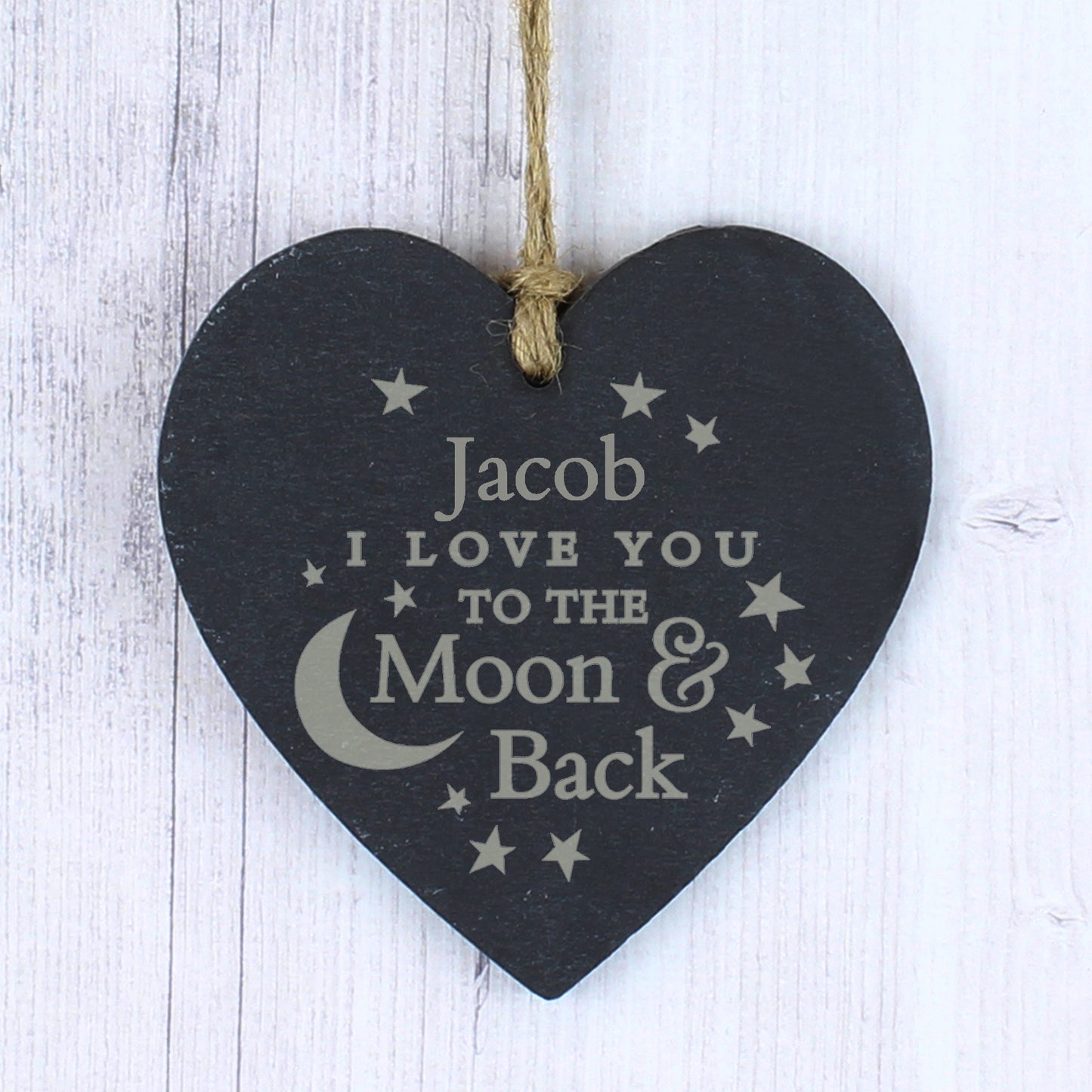 Personalised Engraved Moon and Back Slate Heart Decoration - MK&JD Gifts
