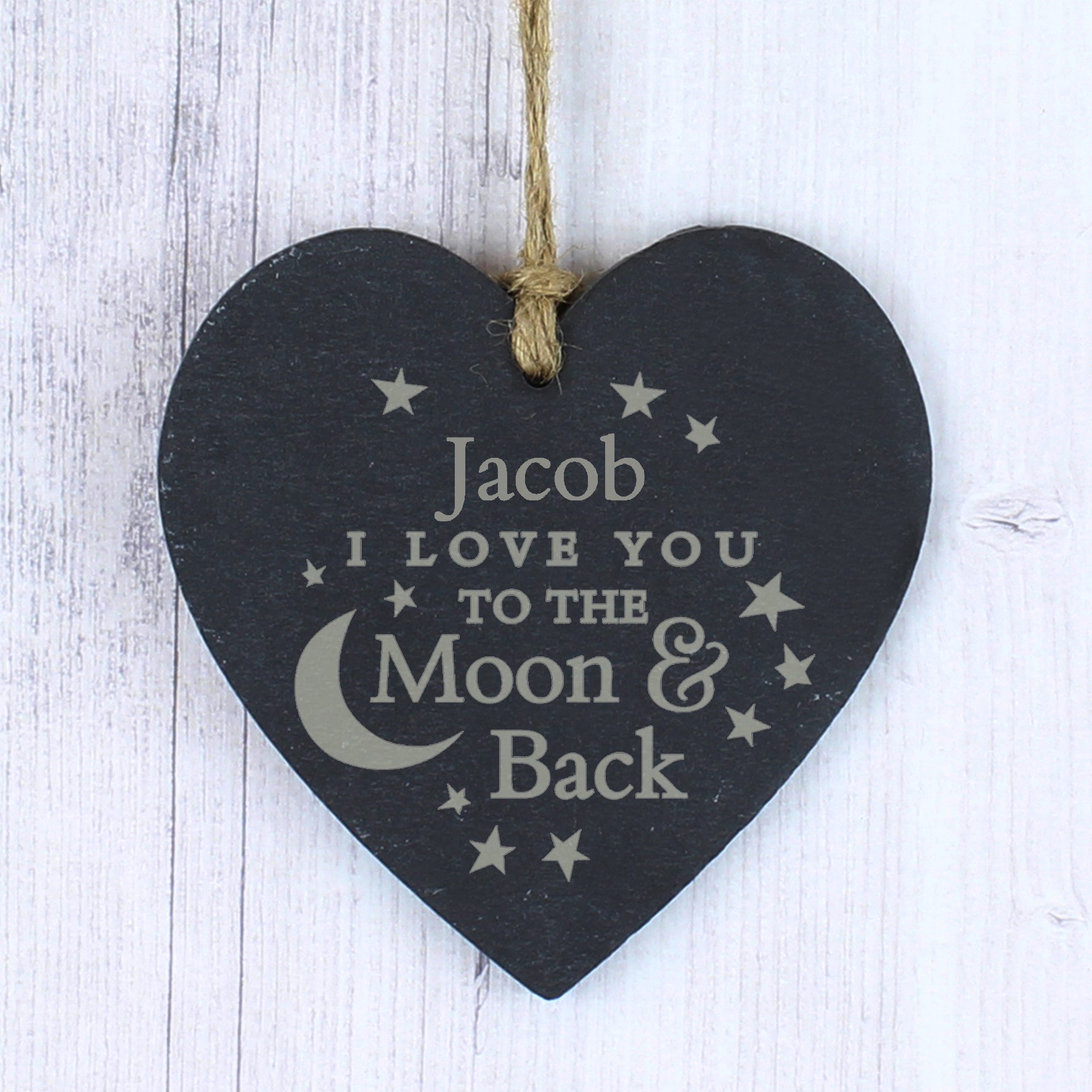 Personalised Engraved Moon and Back Slate Heart Decoration - MK&JD Gifts