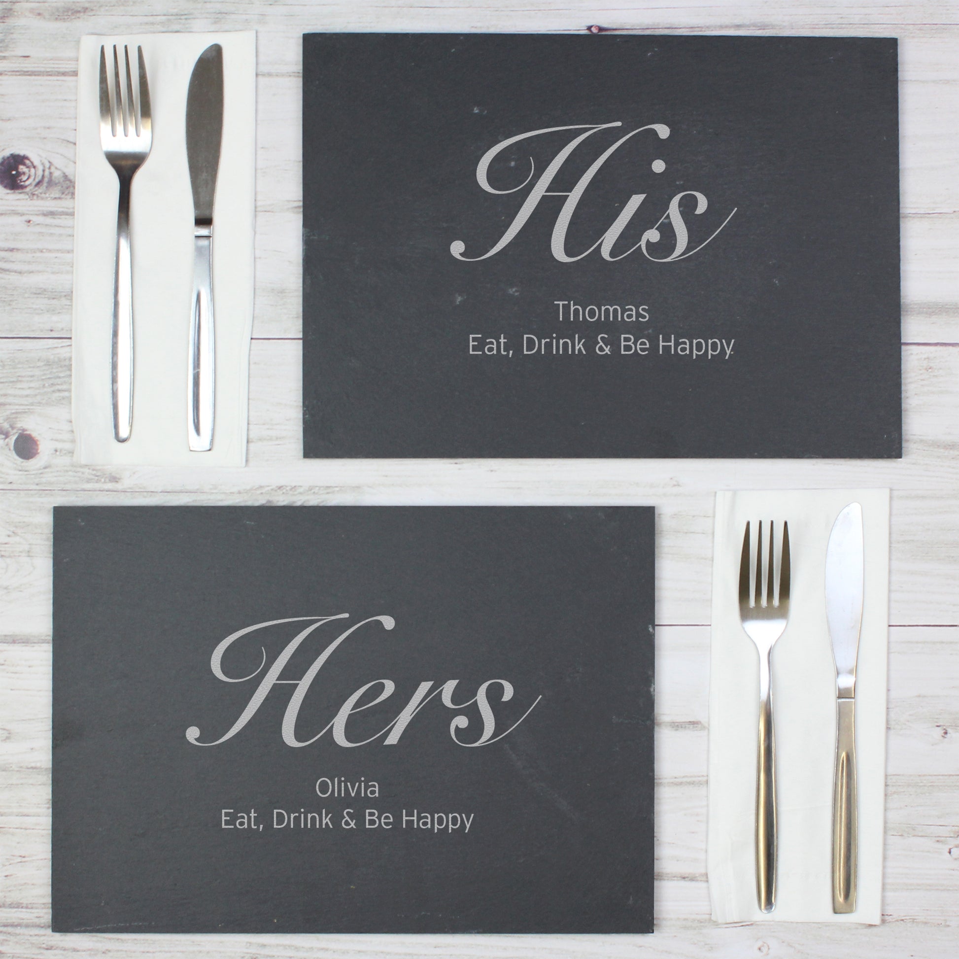 Personalised His and Hers Slate Placemat Set - MK&JD Gifts