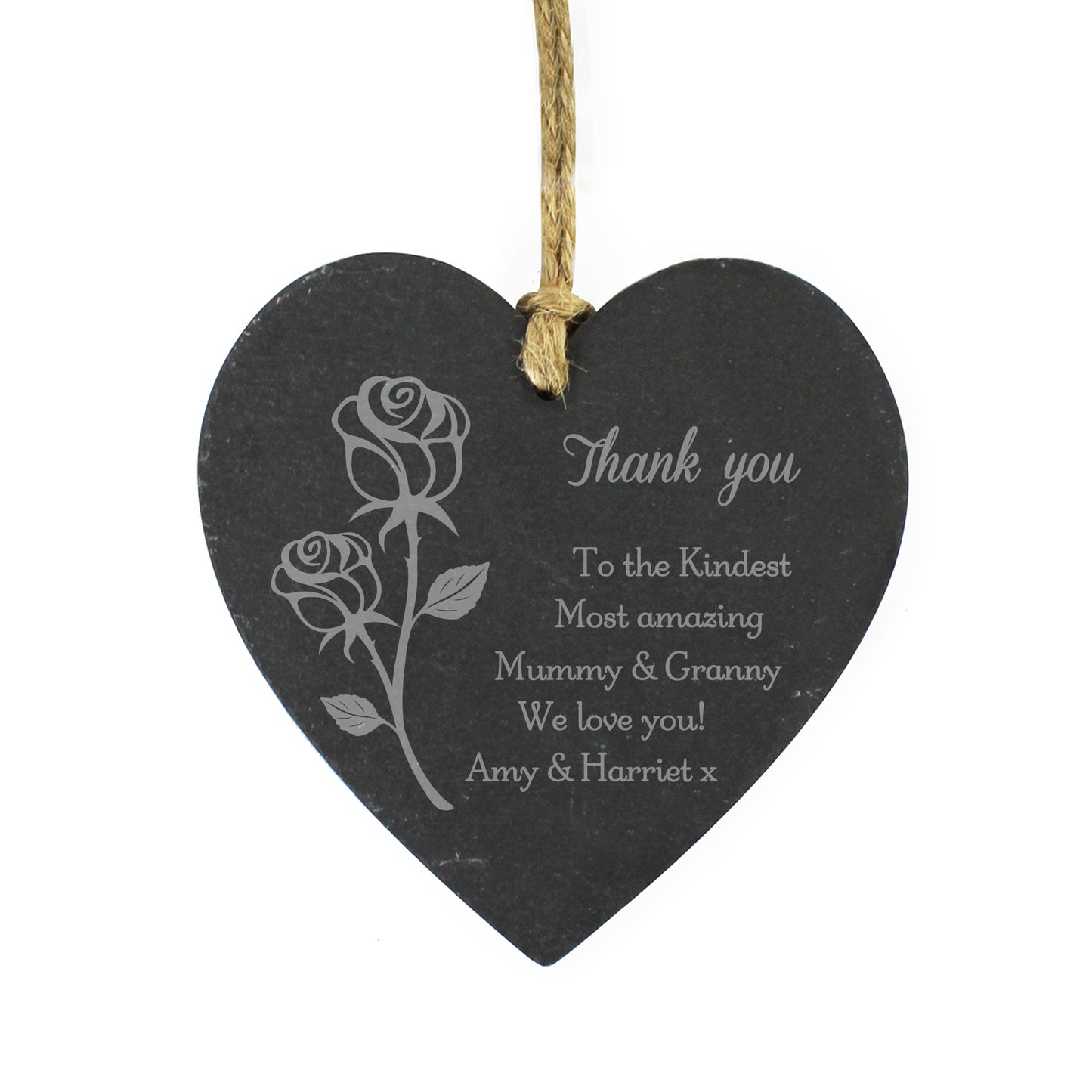 Personalised Rose Slate Heart Decoration - MK&JD Gifts
