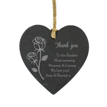 Personalised Rose Slate Heart Decoration - MK&JD Gifts