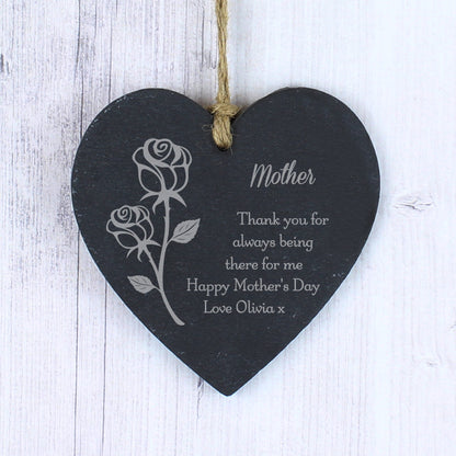 Personalised Rose Slate Heart Decoration - MK&JD Gifts