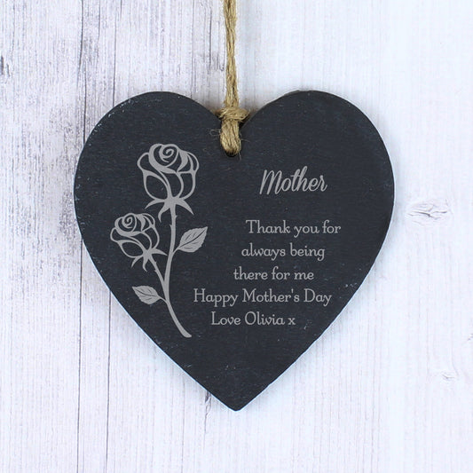 Personalised Rose Slate Heart Decoration - MK&JD Gifts