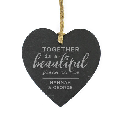 Personalised Together Slate Heart Decoration - MK&JD Gifts