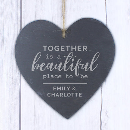 Personalised Together Slate Heart Decoration - MK&JD Gifts