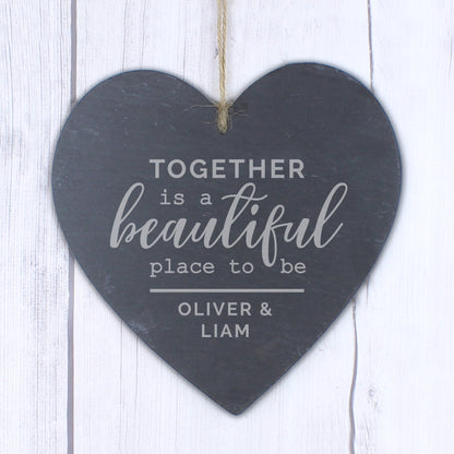 Personalised Together Slate Heart Decoration - MK&JD Gifts