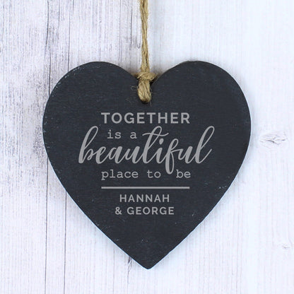 Personalised Together Slate Heart Decoration - MK&JD Gifts