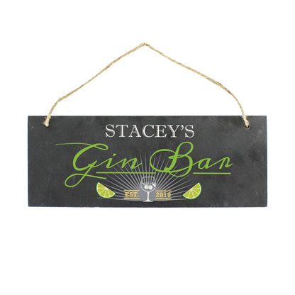 Personalised ""Gin Bar"" Printed Hanging Slate Plaque - MK&JD Gifts