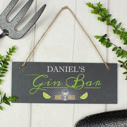 Personalised ""Gin Bar"" Printed Hanging Slate Plaque - MK&JD Gifts