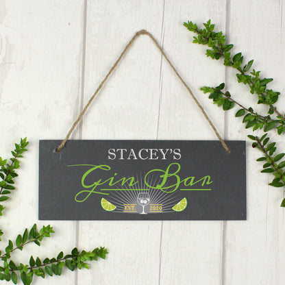 Personalised ""Gin Bar"" Printed Hanging Slate Plaque - MK&JD Gifts