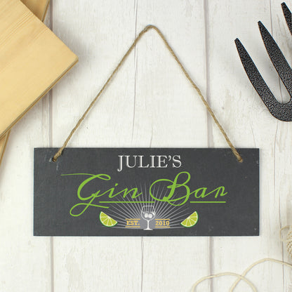 Personalised ""Gin Bar"" Printed Hanging Slate Plaque - MK&JD Gifts