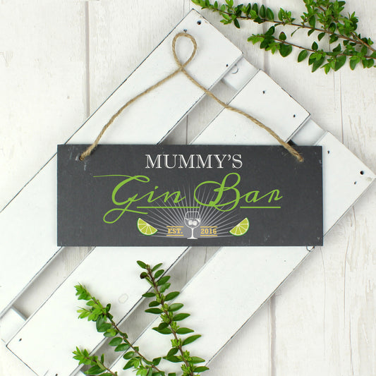Personalised ""Gin Bar"" Printed Hanging Slate Plaque - MK&JD Gifts