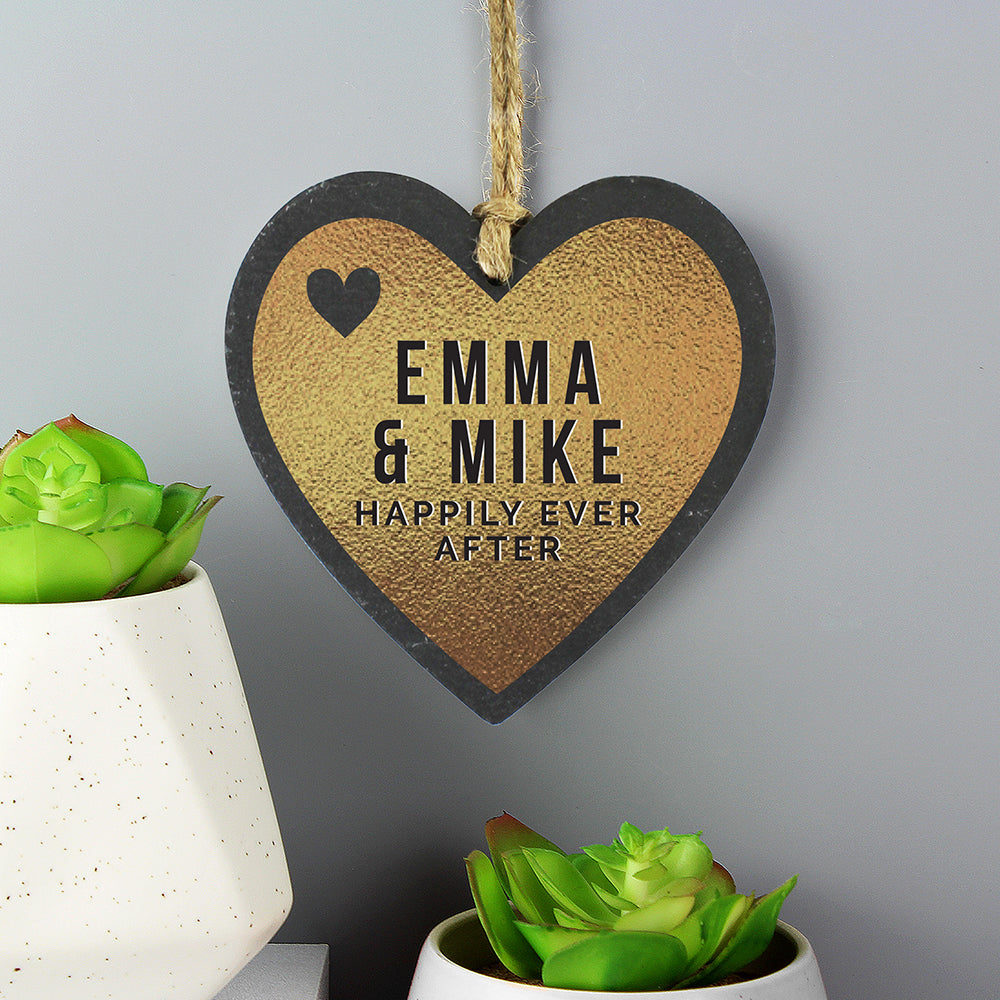 Personalised Gold Slate Heart Decoration - MK&JD Gifts
