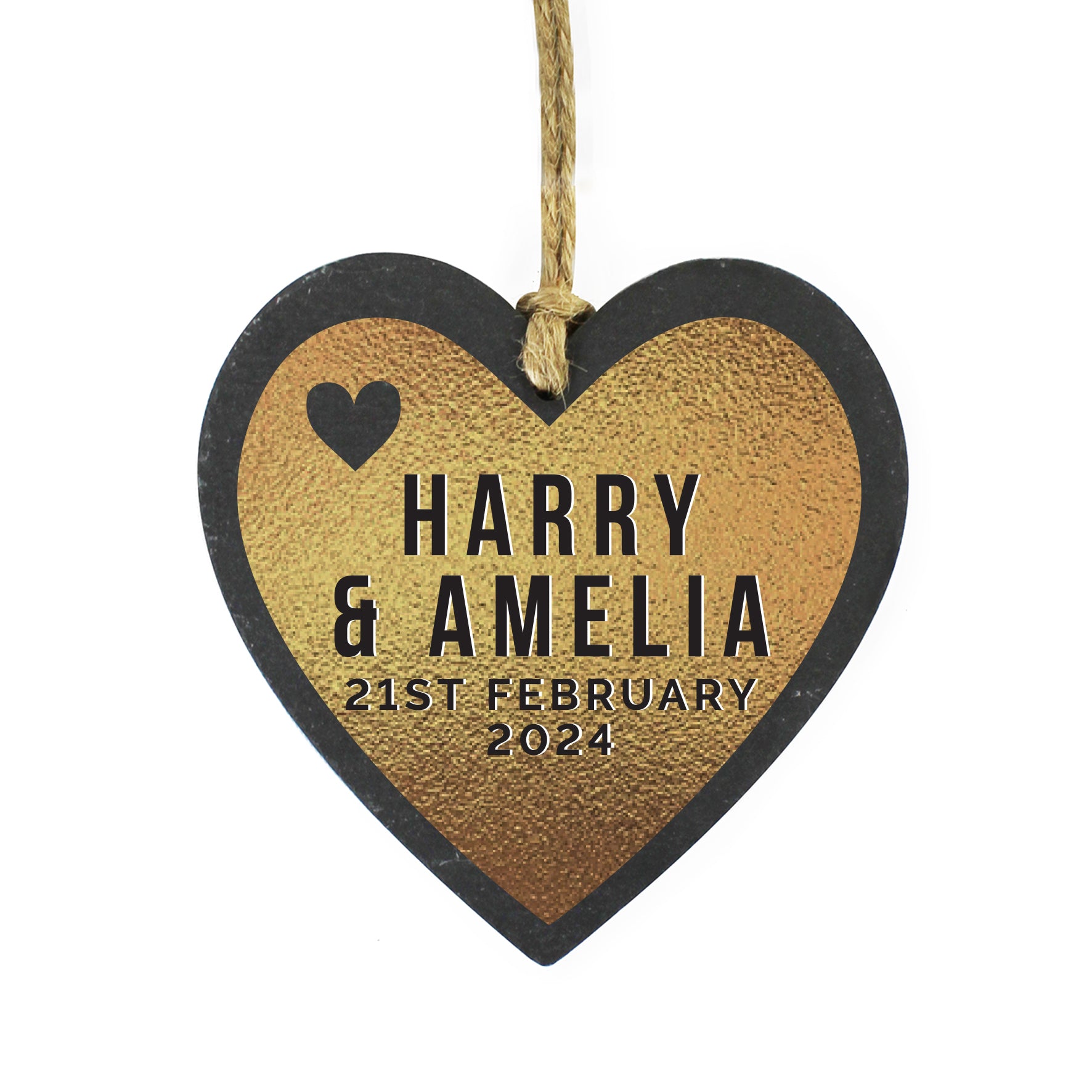 Personalised Gold Slate Heart Decoration - MK&JD Gifts