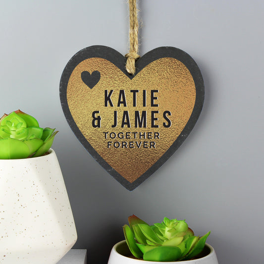 Personalised Gold Slate Heart Decoration - MK&JD Gifts