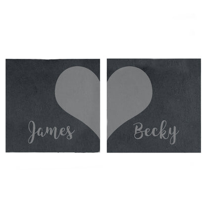 Personalised Two Hearts Slate Coaster Set - MK&JD Gifts