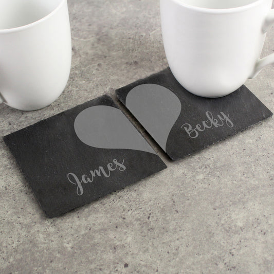 Personalised Two Hearts Slate Coaster Set - MK&JD Gifts