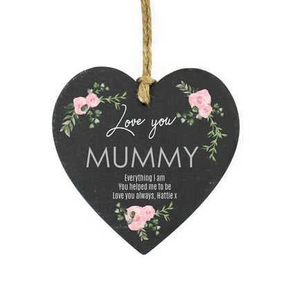 Personalised Abstract Rose Printed Slate Heart Decoration - MK&JD Gifts