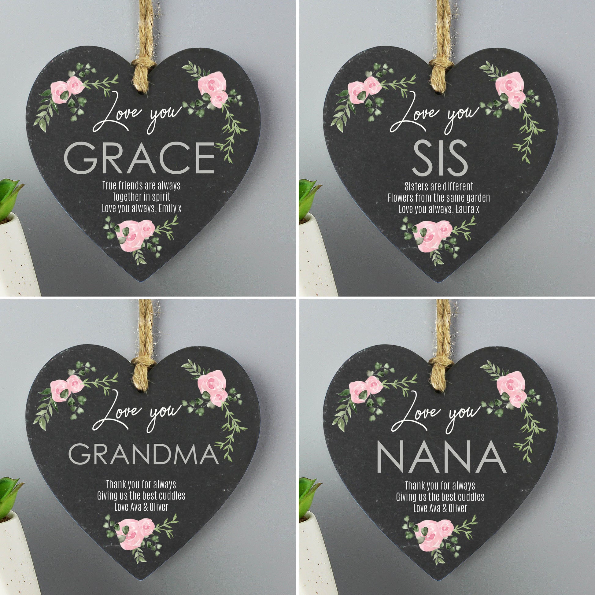 Personalised Abstract Rose Printed Slate Heart Decoration - MK&JD Gifts