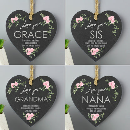 Personalised Abstract Rose Printed Slate Heart Decoration - MK&JD Gifts