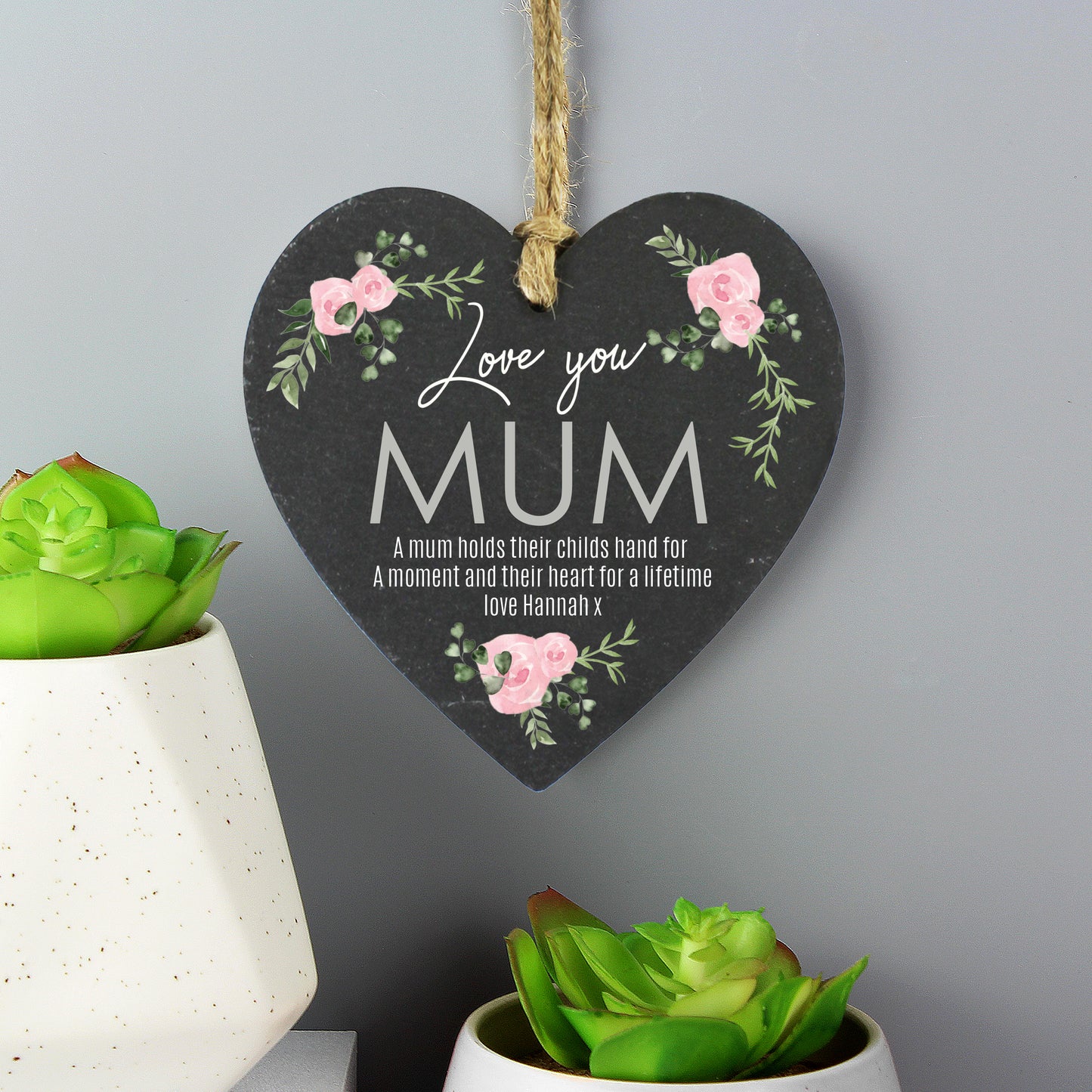 Personalised Abstract Rose Printed Slate Heart Decoration - MK&JD Gifts