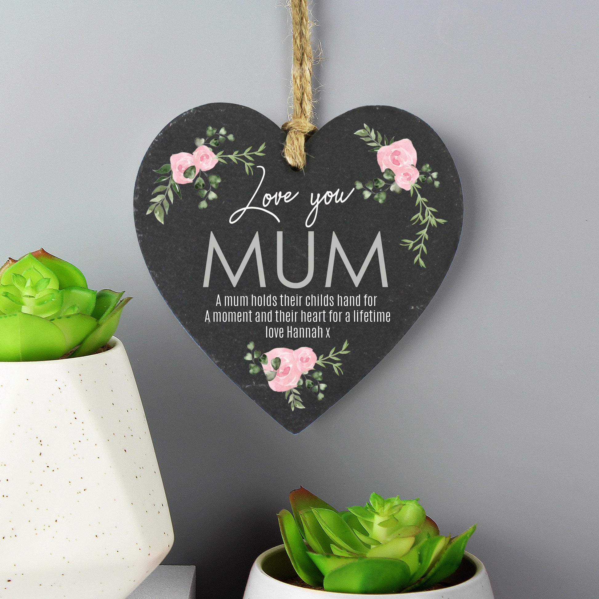 Personalised Abstract Rose Printed Slate Heart Decoration - MK&JD Gifts