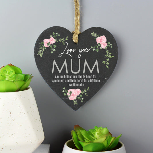 Personalised Abstract Rose Printed Slate Heart Decoration - MK&JD Gifts