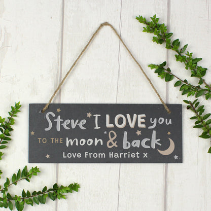 Personalised To the Moon and Back Hanging Slate Plaque - MK&JD Gifts