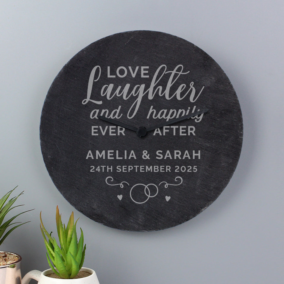 Personalised Love Laughter Slate Clock - MK&JD Gifts