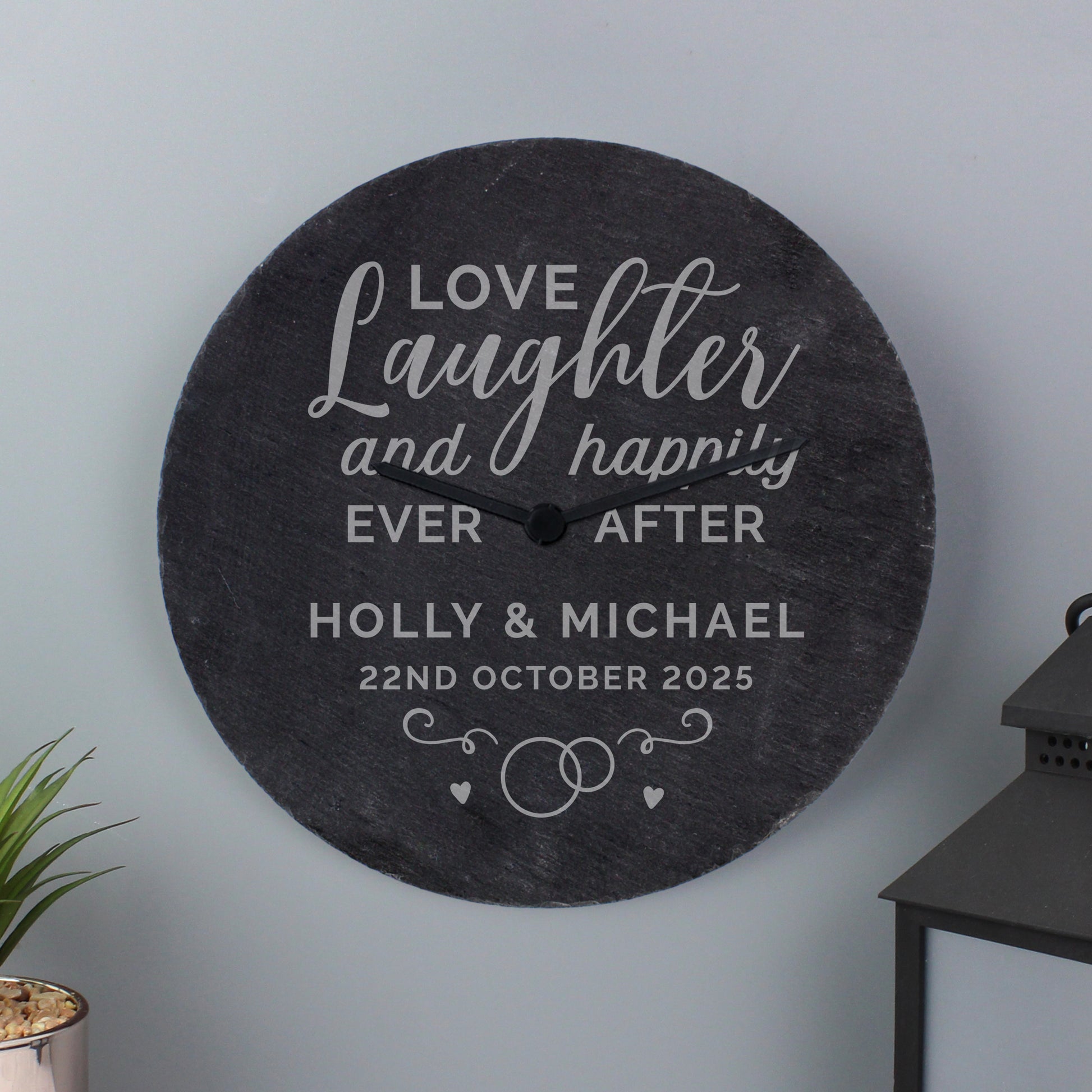 Personalised Love Laughter Slate Clock - MK&JD Gifts