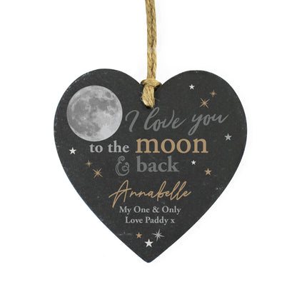 Personalised Moon and Back Slate Heart Decoration - MK&JD Gifts