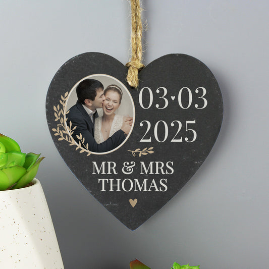 Personalised Large Date Photo Upload Slate Heart Decoration - MK&JD Gifts