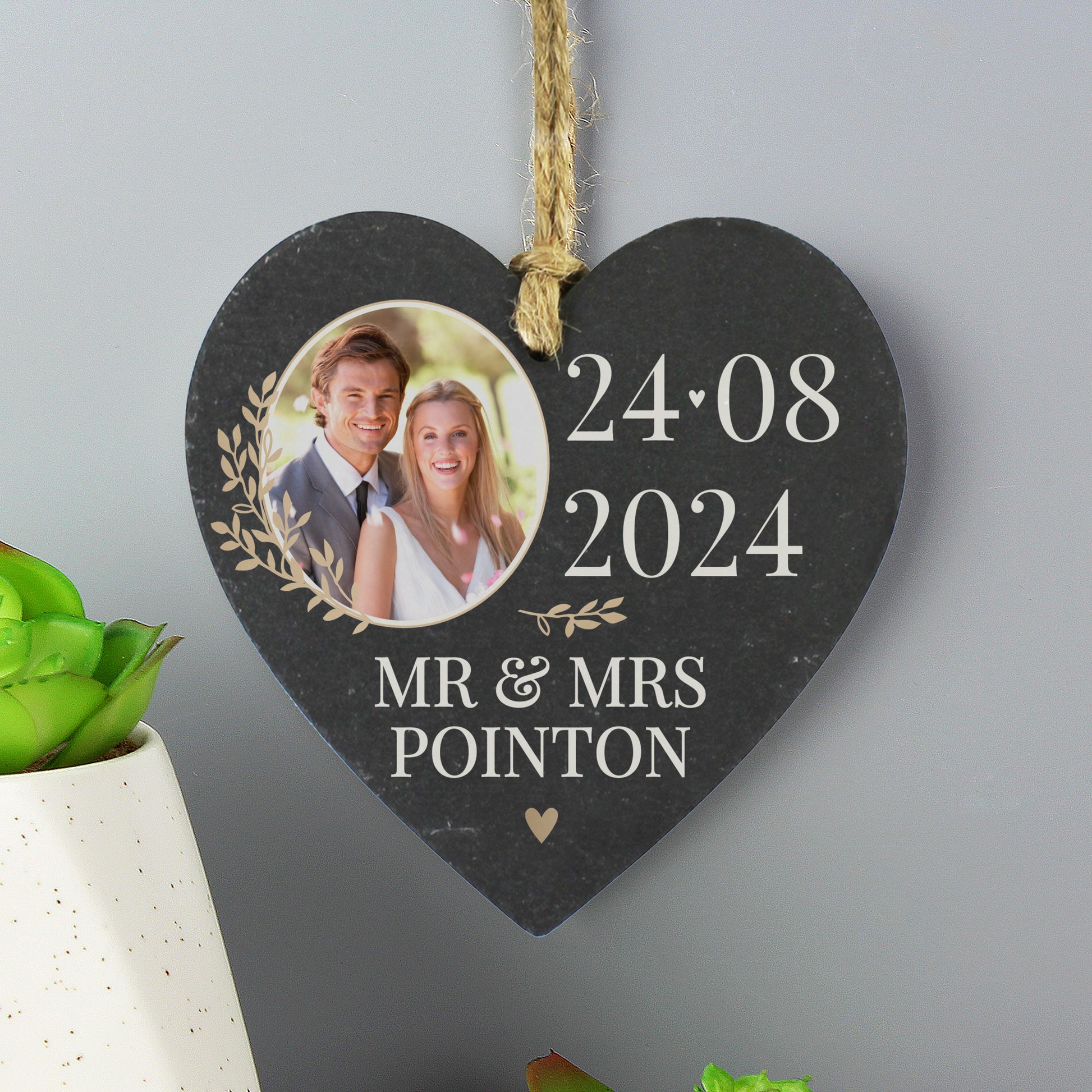 Personalised Large Date Photo Upload Slate Heart Decoration - MK&JD Gifts