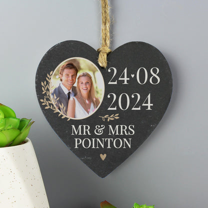 Personalised Large Date Photo Upload Slate Heart Decoration - MK&JD Gifts