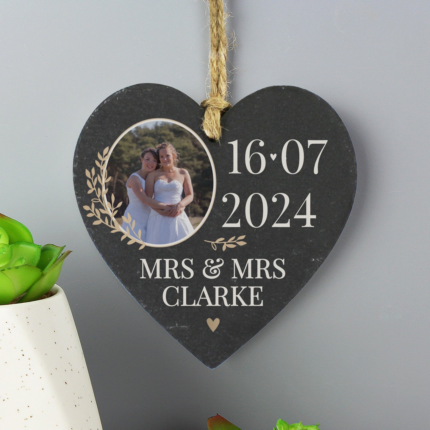 Personalised Large Date Photo Upload Slate Heart Decoration - MK&JD Gifts
