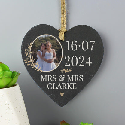 Personalised Large Date Photo Upload Slate Heart Decoration - MK&JD Gifts
