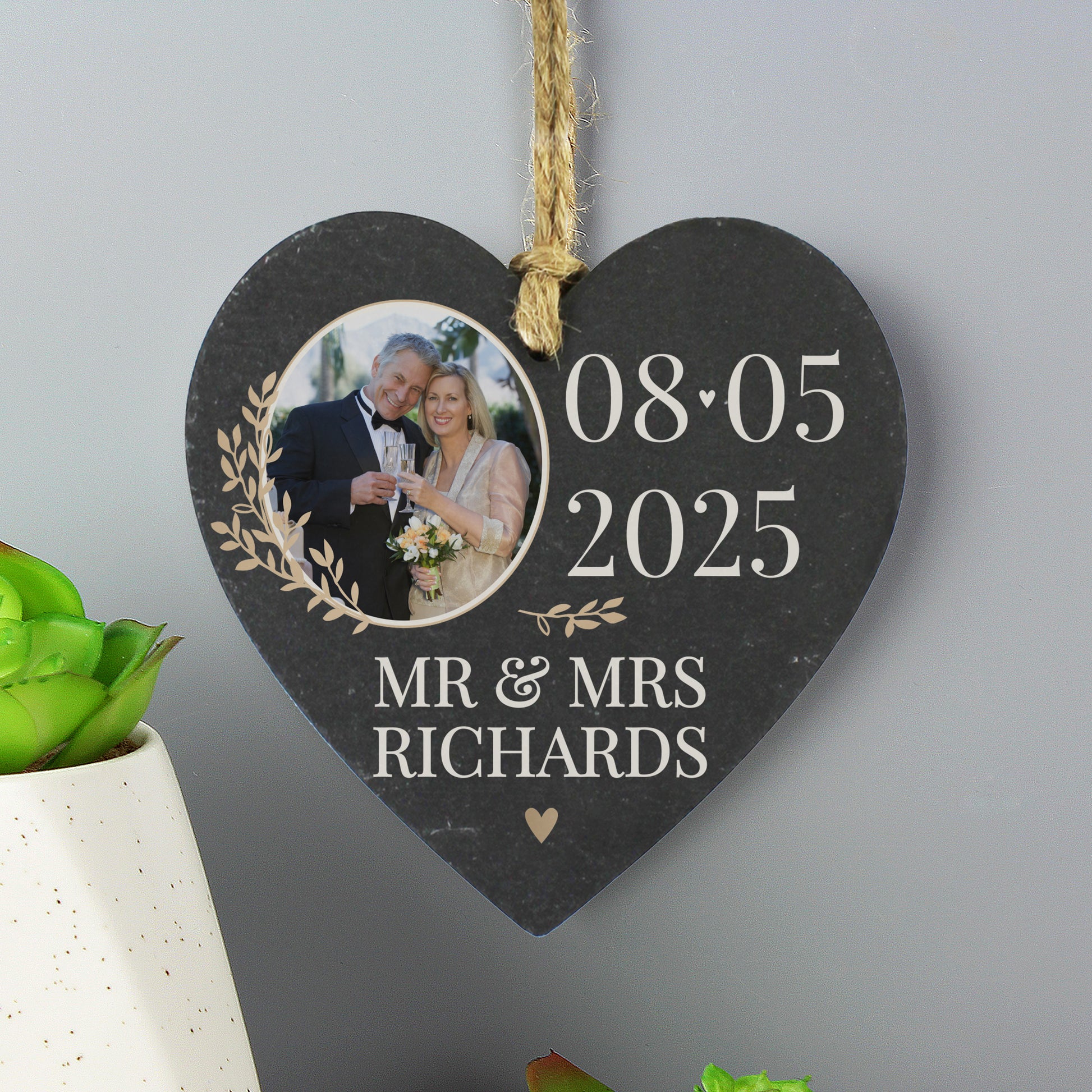 Personalised Large Date Photo Upload Slate Heart Decoration - MK&JD Gifts