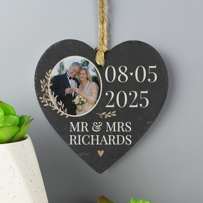 Personalised Large Date Photo Upload Slate Heart Decoration - MK&JD Gifts