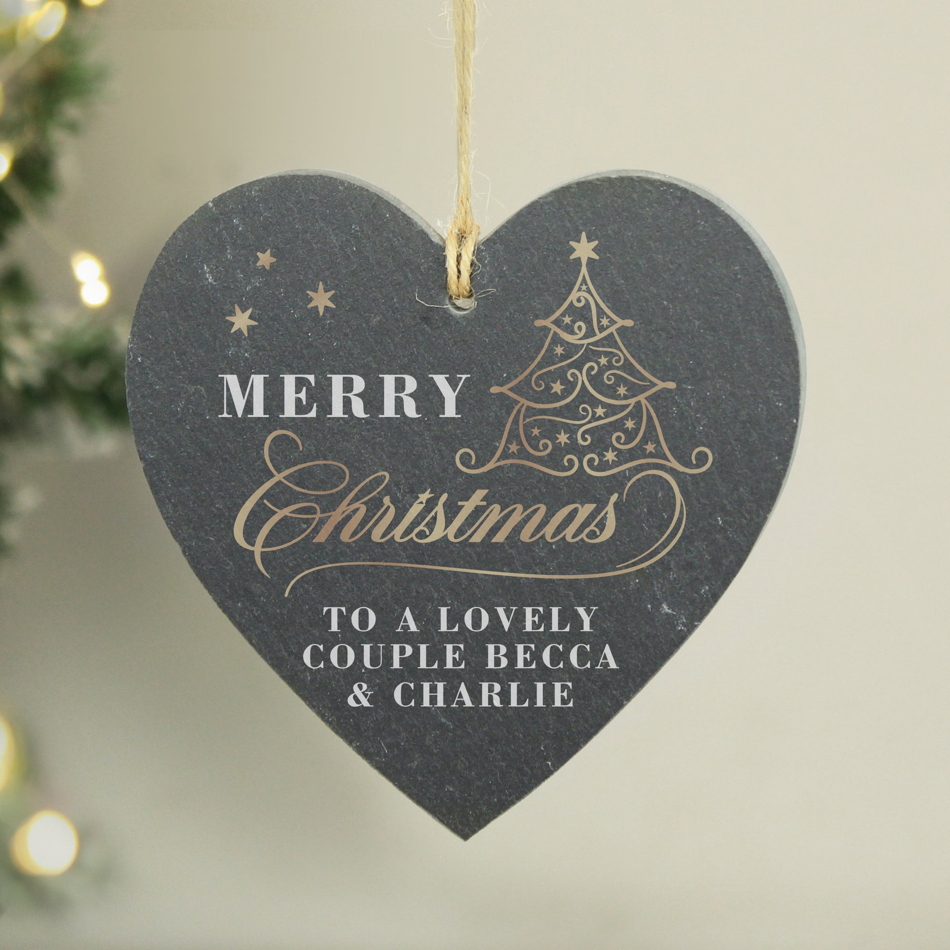 Personalised Gold Christmas Slate Heart Ornament - MK&JD Gifts