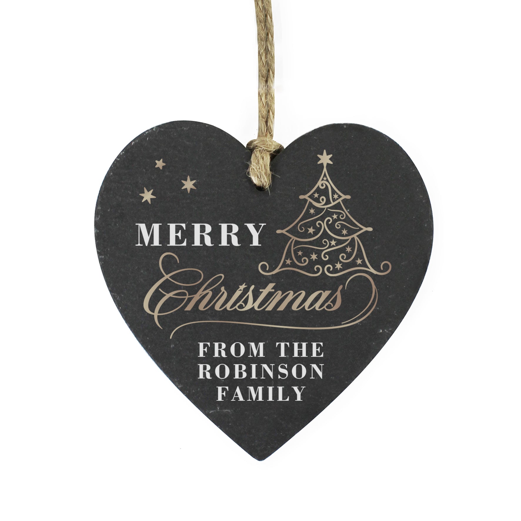 Personalised Gold Christmas Slate Heart Ornament - MK&JD Gifts
